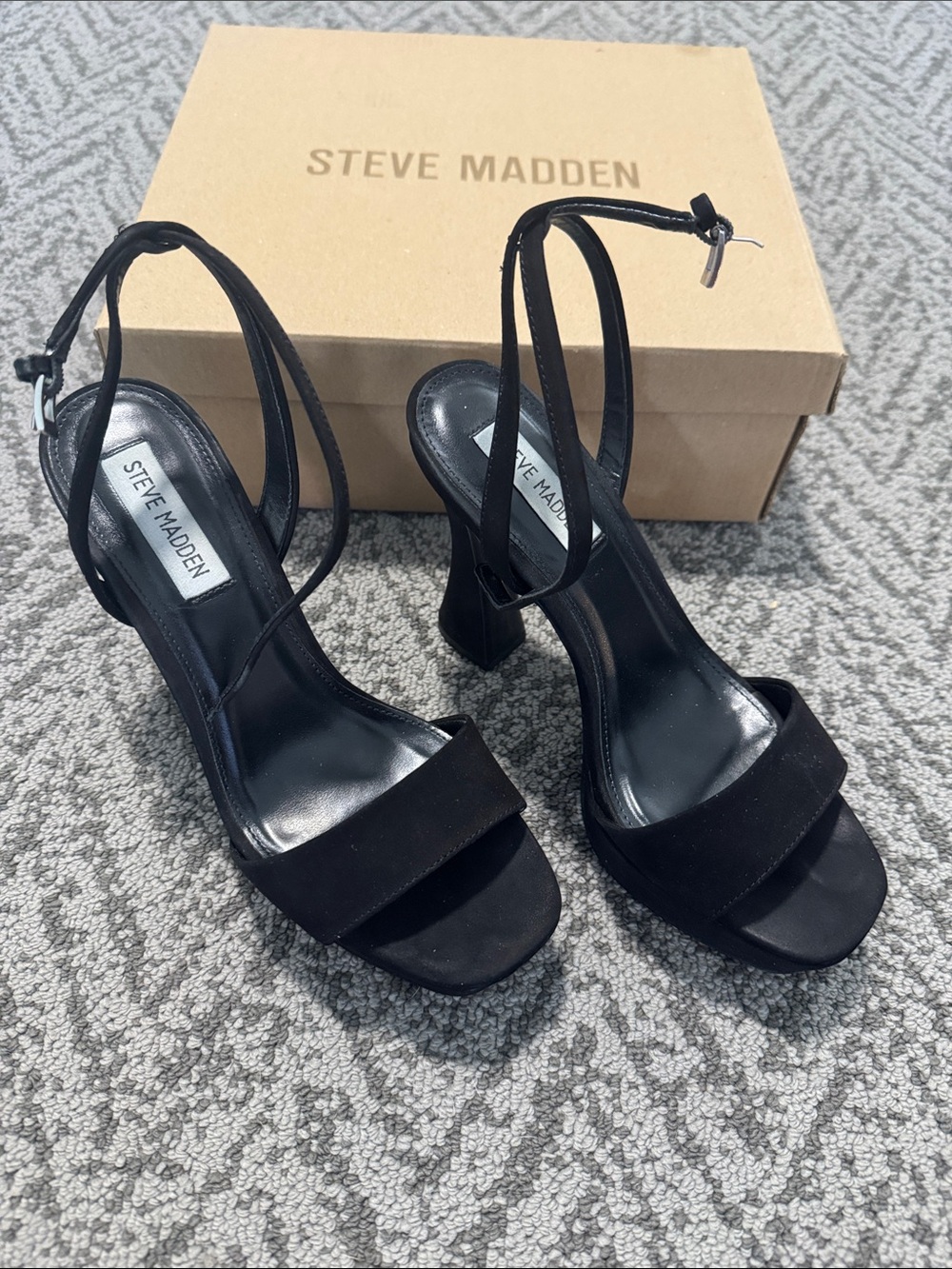 Steve Madden Black Suede Ankle-Strap Block Heels